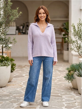 J. Crew Collared V-Neck Ribbed Sweater Knit Powder Blue Pink Women’s S/M